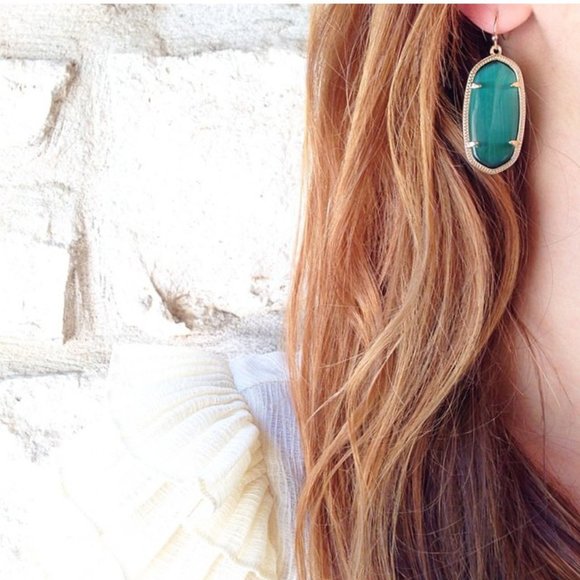 Kendra Scott Elle Cat's Eye Emerald Green Earrings Silver Tone - Picture 4 of 4